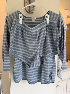 LAKE Long Short Women's Striped Long Sleeve Pajama Set - Blue stripe